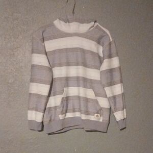 Quiksilver Gray and White Striped Crewneck Sweater